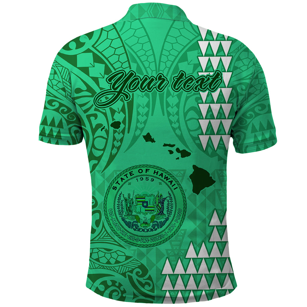 Personalised Maui Island Polo Shirt Kakau Tribal Mixed Polynesian Pattern Green - Wonder Print Shop