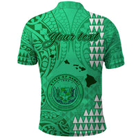 Personalised Maui Island Polo Shirt Kakau Tribal Mixed Polynesian Pattern Green - Wonder Print Shop