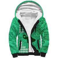 Personalised Maui Island Sherpa Hoodie Kakau Tribal Mixed Polynesian Pattern Green - Wonder Print Shop