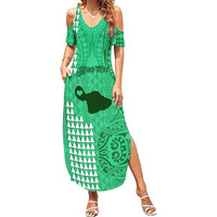 Personalised Maui Island Summer Maxi Dress Kakau Tribal Mixed Polynesian Pattern Green - Wonder Print Shop