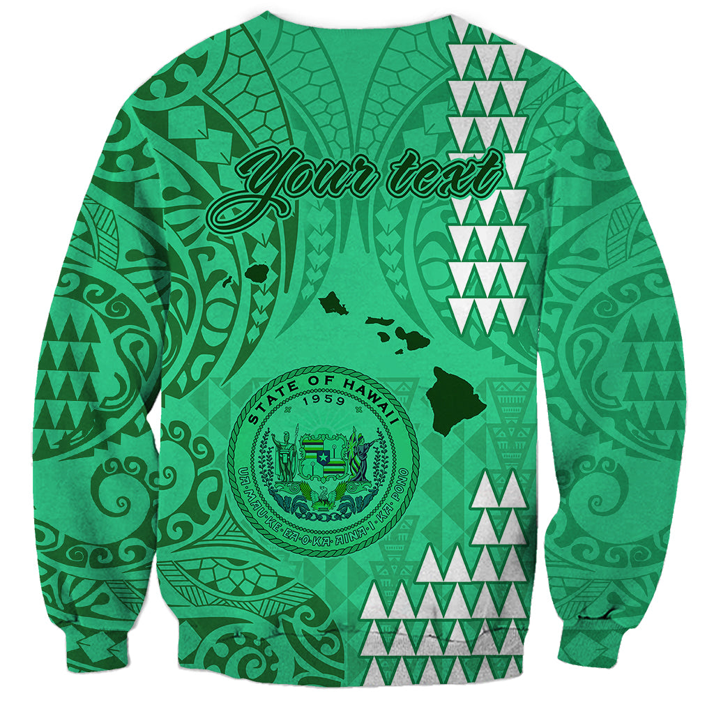 Personalised Maui Island Sweatshirt Kakau Tribal Mixed Polynesian Pattern Green - Wonder Print Shop