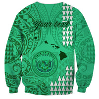 Personalised Maui Island Sweatshirt Kakau Tribal Mixed Polynesian Pattern Green - Wonder Print Shop