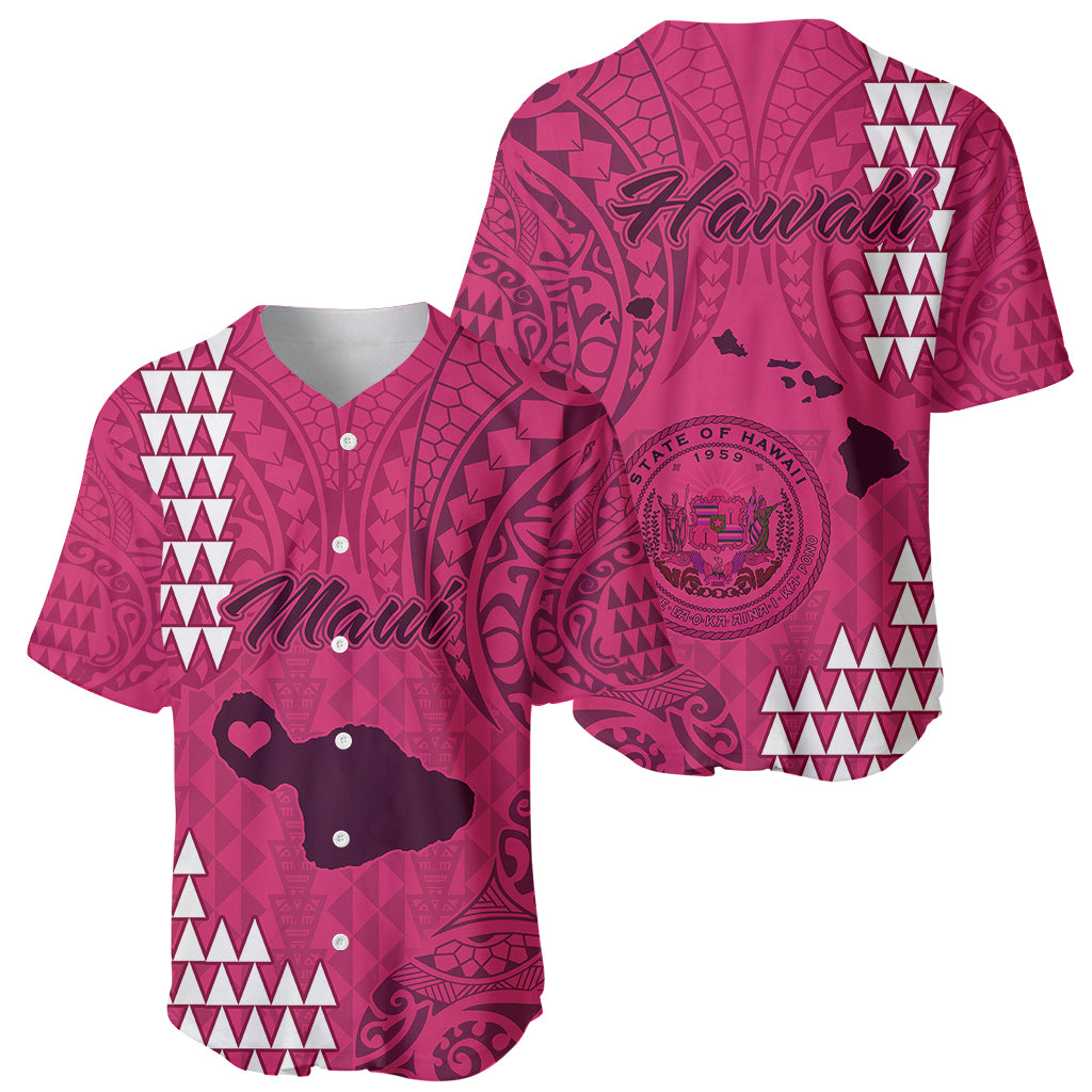 Maui Island Baseball Jersey Kakau Tribal Mixed Polynesian Pattern Pink LT9 - Wonder Print Shop