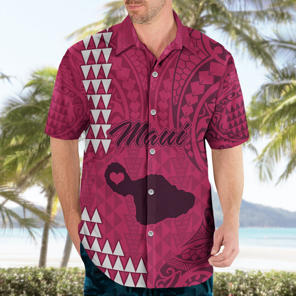 Maui Island Hawaiian Shirt Kakau Tribal Mixed Polynesian Pattern Pink - Wonder Print Shop