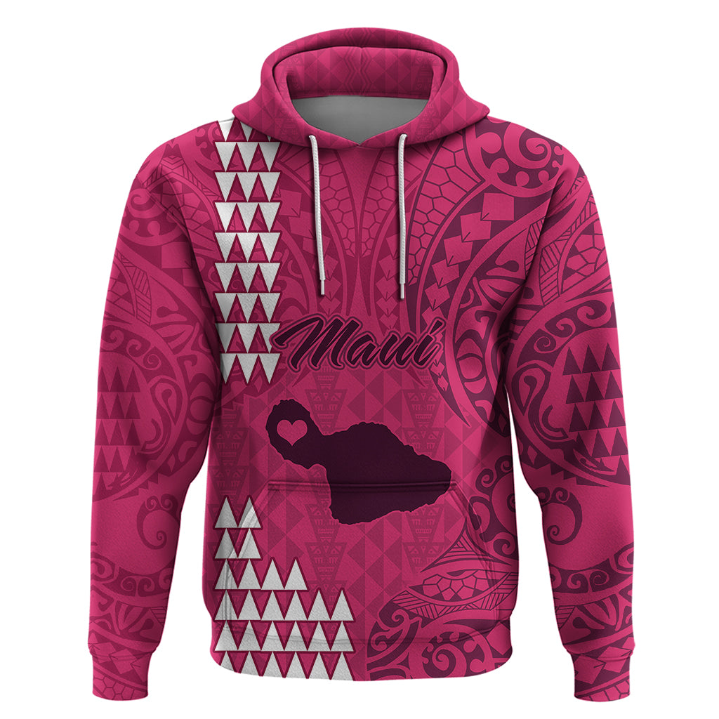 Maui Island Hoodie Kakau Tribal Mixed Polynesian Pattern Pink - Wonder Print Shop
