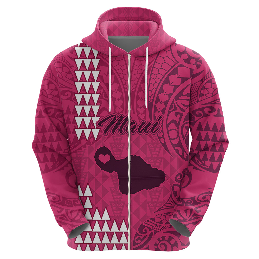 Maui Island Hoodie Kakau Tribal Mixed Polynesian Pattern Pink - Wonder Print Shop