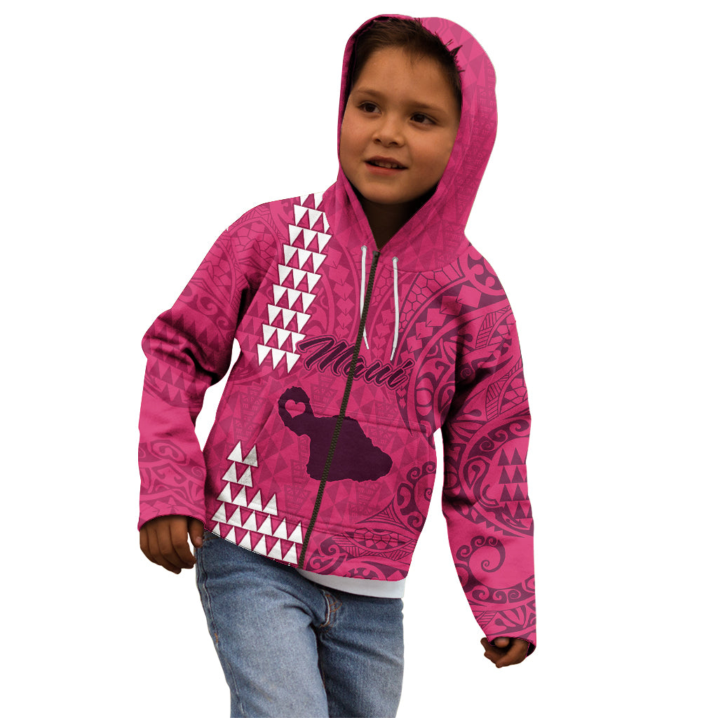 Maui Island Kid Hoodie Kakau Tribal Mixed Polynesian Pattern Pink - Wonder Print Shop