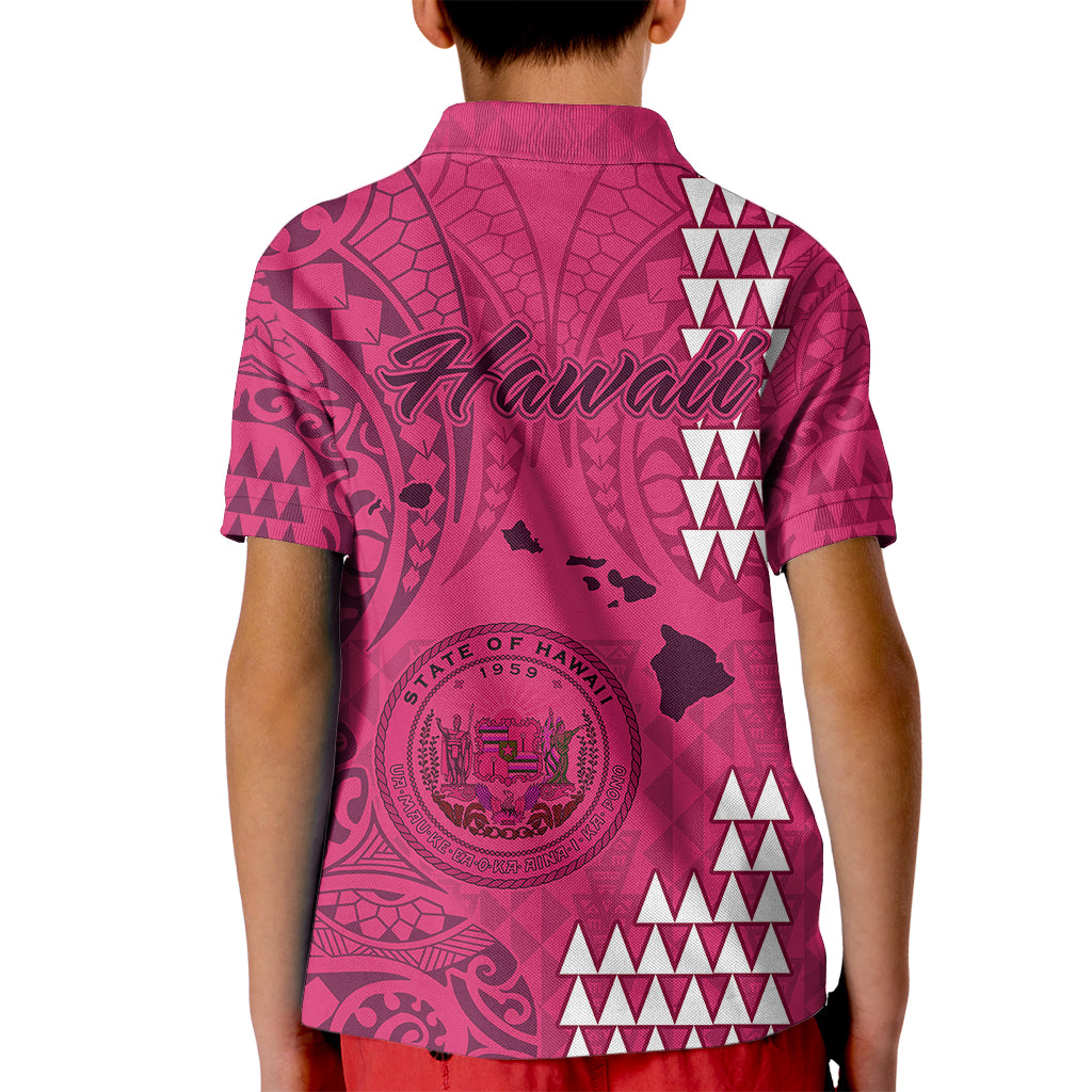 Maui Island Kid Polo Shirt Kakau Tribal Mixed Polynesian Pattern Pink - Wonder Print Shop