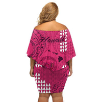 Maui Island Off Shoulder Short Dress Kakau Tribal Mixed Polynesian Pattern Pink - Wonder Print Shop