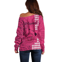 Maui Island Off Shoulder Sweater Kakau Tribal Mixed Polynesian Pattern Pink - Wonder Print Shop