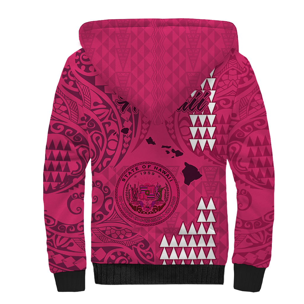 Maui Island Sherpa Hoodie Kakau Tribal Mixed Polynesian Pattern Pink - Wonder Print Shop