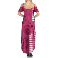 Maui Island Summer Maxi Dress Kakau Tribal Mixed Polynesian Pattern Pink - Wonder Print Shop
