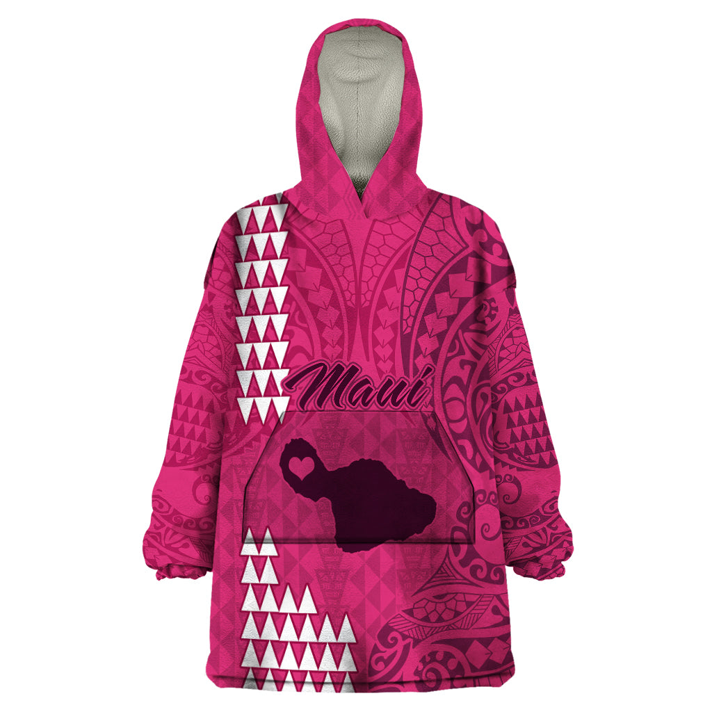 Maui Island Wearable Blanket Hoodie Kakau Tribal Mixed Polynesian Pattern Pink - Wonder Print Shop