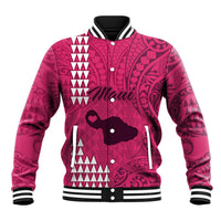 Personalised Maui Island Baseball Jacket Kakau Tribal Mixed Polynesian Pattern Pink LT9 - Wonder Print Shop