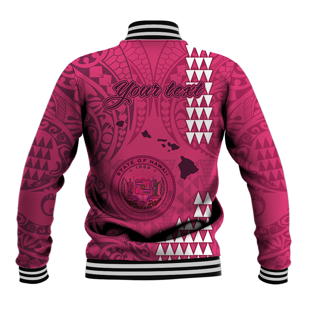 Personalised Maui Island Baseball Jacket Kakau Tribal Mixed Polynesian Pattern Pink LT9 - Wonder Print Shop