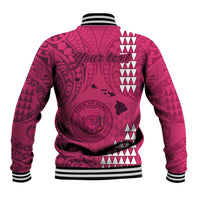 Personalised Maui Island Baseball Jacket Kakau Tribal Mixed Polynesian Pattern Pink LT9 - Wonder Print Shop
