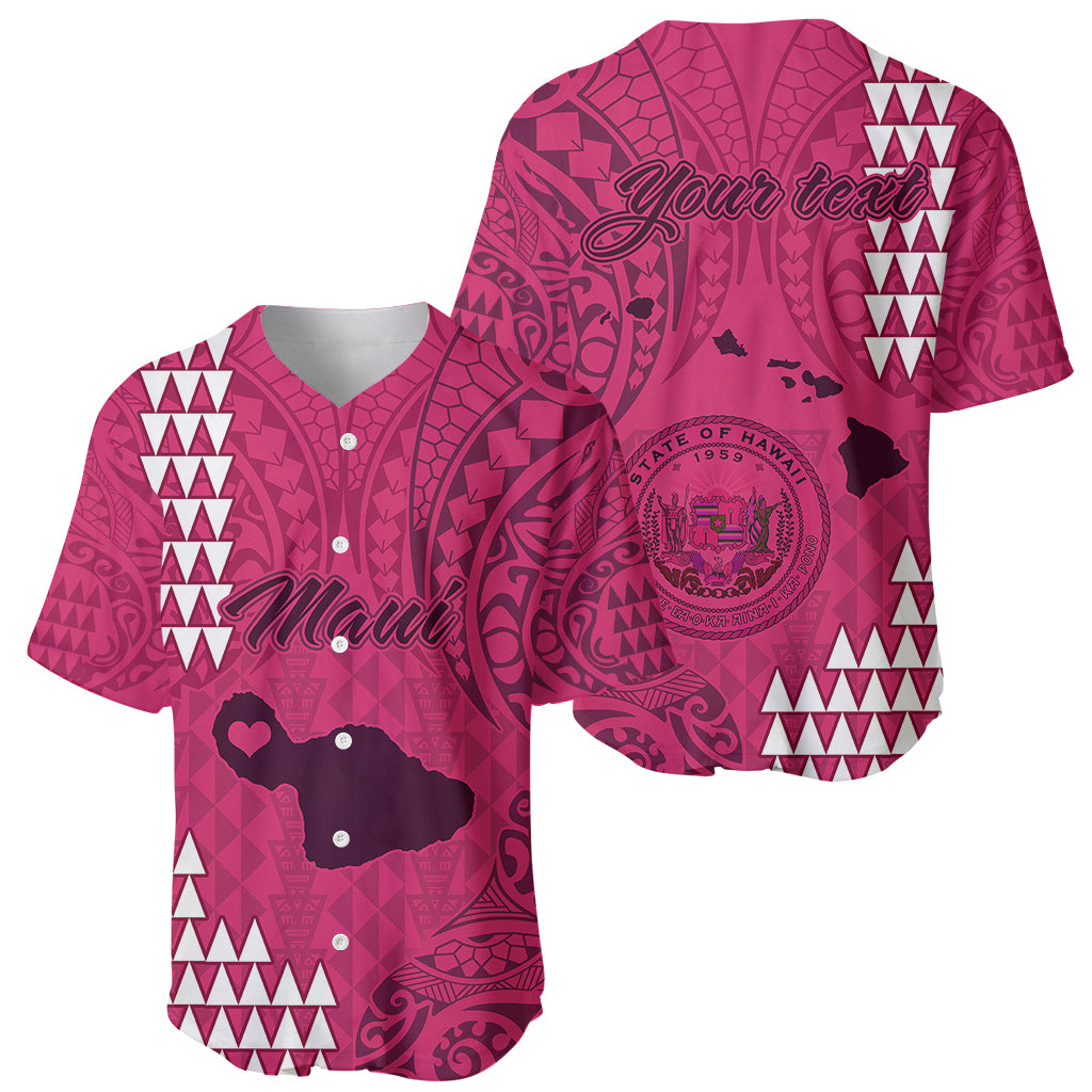 Personalised Maui Island Baseball Jersey Kakau Tribal Mixed Polynesian Pattern Pink LT9 - Wonder Print Shop