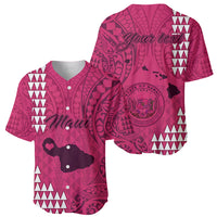 Personalised Maui Island Baseball Jersey Kakau Tribal Mixed Polynesian Pattern Pink LT9 - Wonder Print Shop