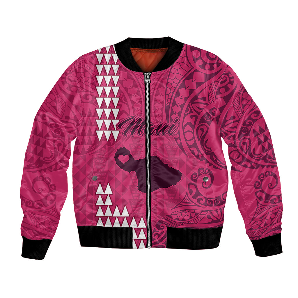 Personalised Maui Island Bomber Jacket Kakau Tribal Mixed Polynesian Pattern Pink LT9 - Wonder Print Shop