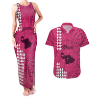 Personalised Maui Island Couples Matching Tank Maxi Dress and Hawaiian Shirt Kakau Tribal Mixed Polynesian Pattern Pink LT9 - Wonder Print Shop