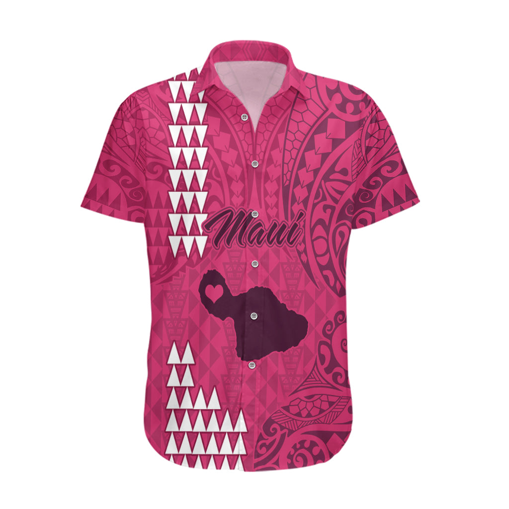 Personalised Maui Island Hawaiian Shirt Kakau Tribal Mixed Polynesian Pattern Pink - Wonder Print Shop