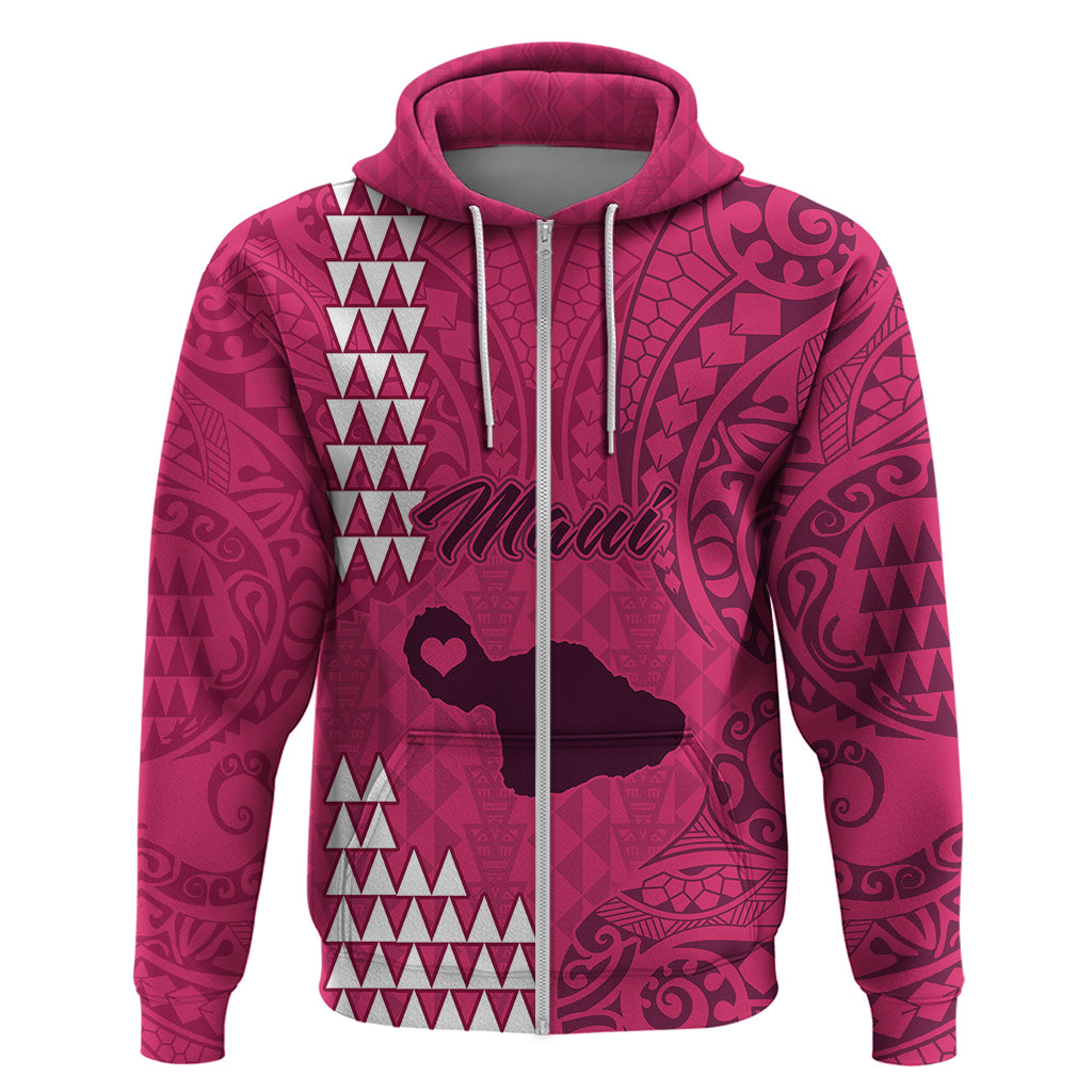Personalised Maui Island Hoodie Kakau Tribal Mixed Polynesian Pattern Pink - Wonder Print Shop