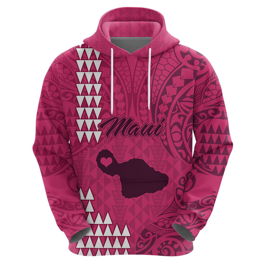 Personalised Maui Island Hoodie Kakau Tribal Mixed Polynesian Pattern Pink - Wonder Print Shop