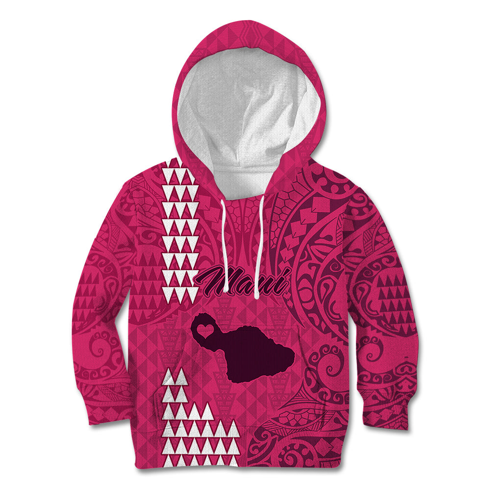 Personalised Maui Island Kid Hoodie Kakau Tribal Mixed Polynesian Pattern Pink - Wonder Print Shop