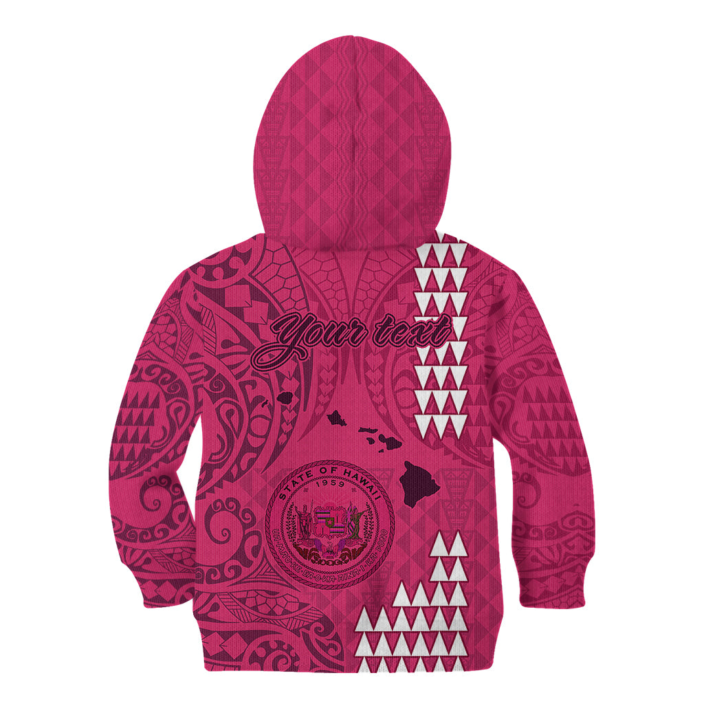Personalised Maui Island Kid Hoodie Kakau Tribal Mixed Polynesian Pattern Pink - Wonder Print Shop