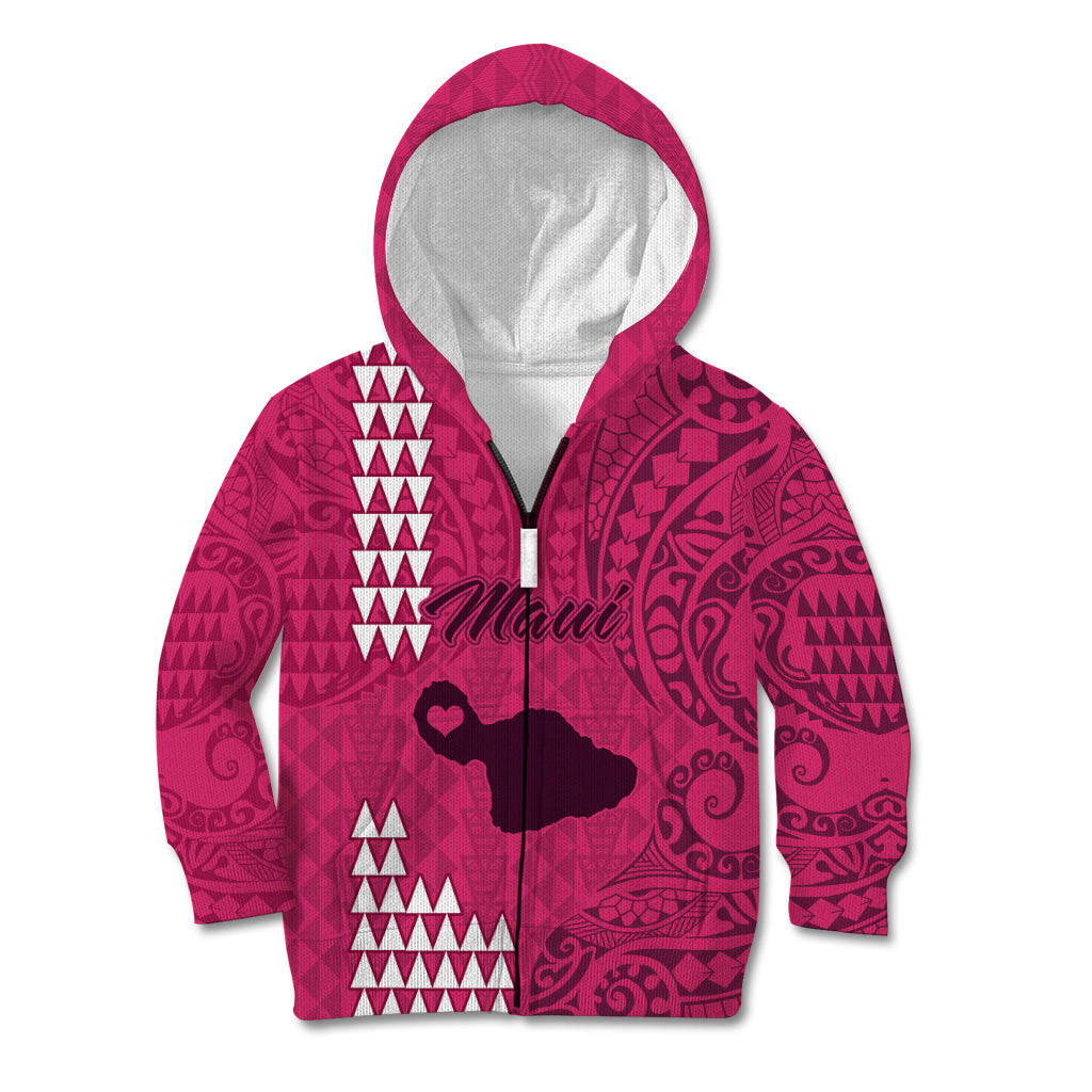 Personalised Maui Island Kid Hoodie Kakau Tribal Mixed Polynesian Pattern Pink - Wonder Print Shop
