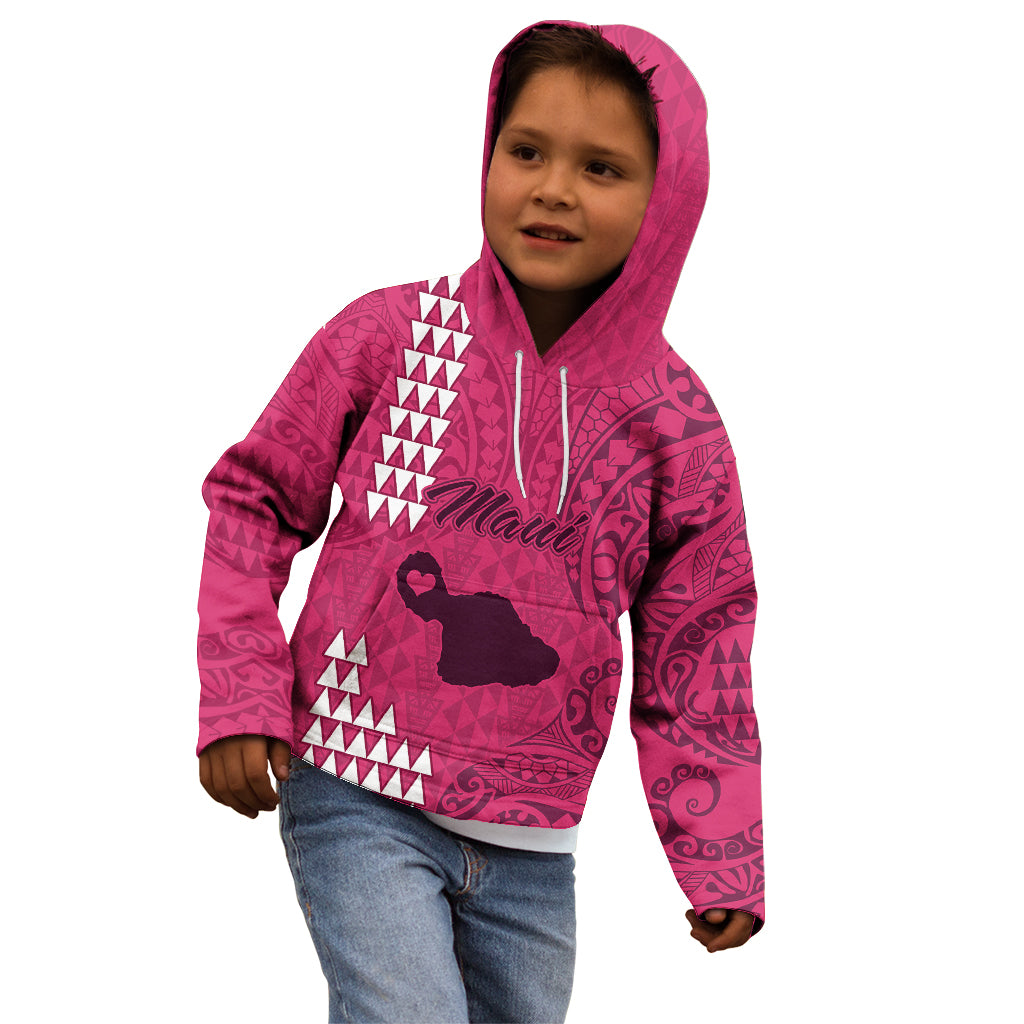 Personalised Maui Island Kid Hoodie Kakau Tribal Mixed Polynesian Pattern Pink - Wonder Print Shop