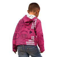 Personalised Maui Island Kid Hoodie Kakau Tribal Mixed Polynesian Pattern Pink - Wonder Print Shop