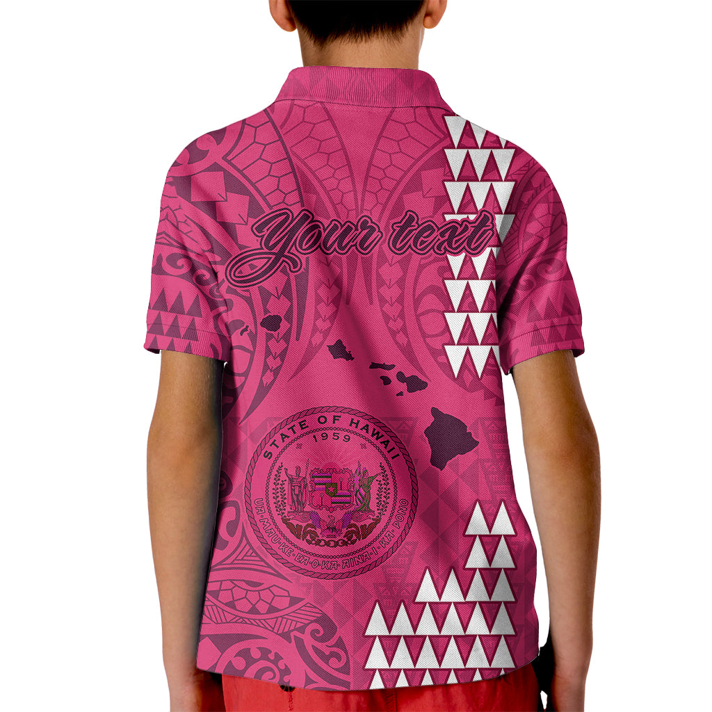 Personalised Maui Island Kid Polo Shirt Kakau Tribal Mixed Polynesian Pattern Pink - Wonder Print Shop