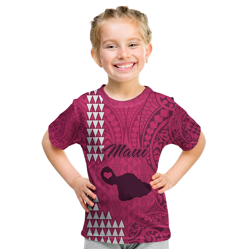 Personalised Maui Island Kid T Shirt Kakau Tribal Mixed Polynesian Pattern Pink - Wonder Print Shop