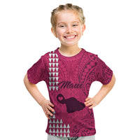 Personalised Maui Island Kid T Shirt Kakau Tribal Mixed Polynesian Pattern Pink - Wonder Print Shop
