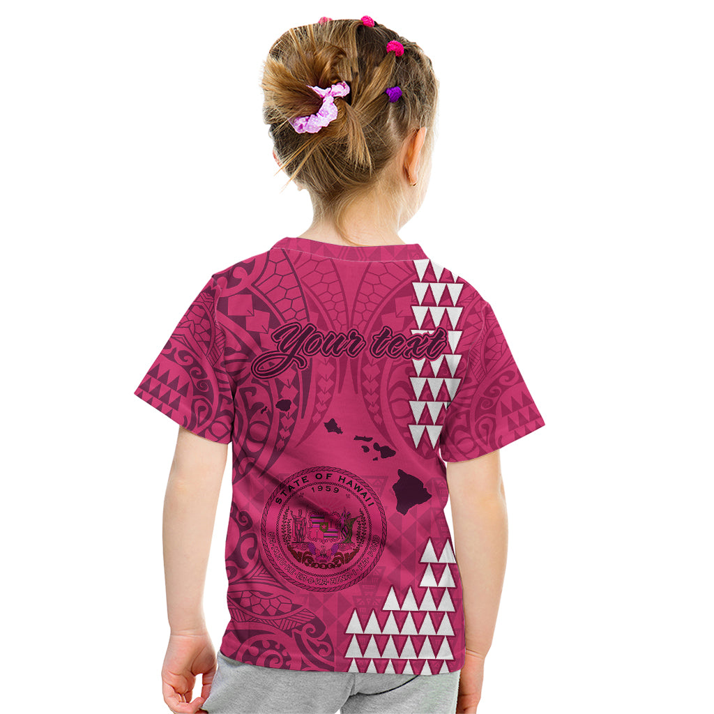Personalised Maui Island Kid T Shirt Kakau Tribal Mixed Polynesian Pattern Pink - Wonder Print Shop