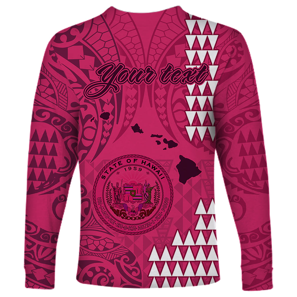 Personalised Maui Island Long Sleeve Shirt Kakau Tribal Mixed Polynesian Pattern Pink - Wonder Print Shop