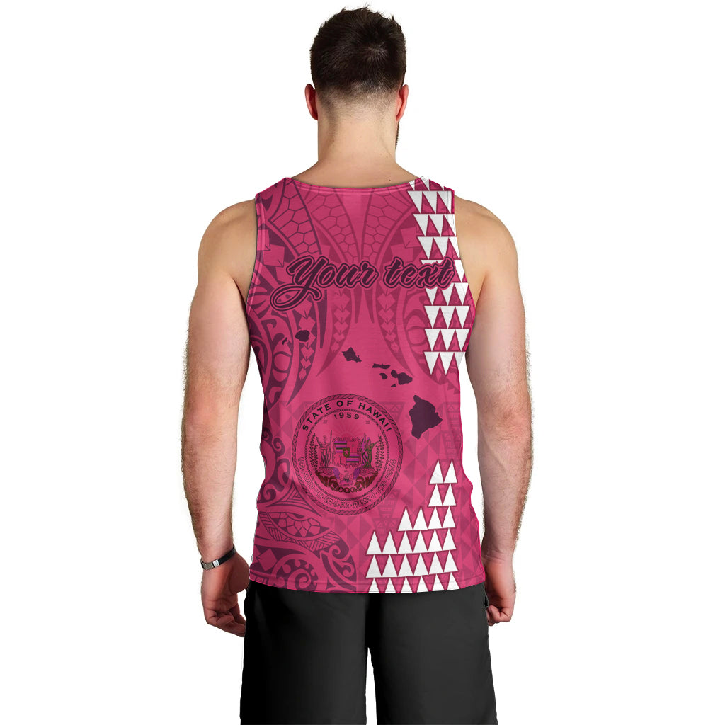 Men's pink tank top, back view, tribal geometric stripe print with circular emblem