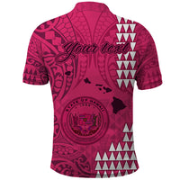 Personalised Maui Island Polo Shirt Kakau Tribal Mixed Polynesian Pattern Pink - Wonder Print Shop