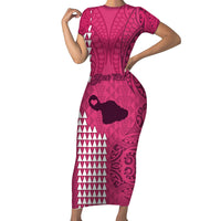 Personalised Maui Island Short Sleeve Bodycon Dress Kakau Tribal Mixed Polynesian Pattern Pink - Wonder Print Shop