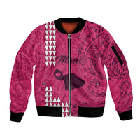 Personalised Maui Island Sleeve Zip Bomber Jacket Kakau Tribal Mixed Polynesian Pattern Pink - Wonder Print Shop