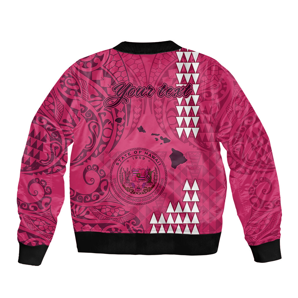 Personalised Maui Island Sleeve Zip Bomber Jacket Kakau Tribal Mixed Polynesian Pattern Pink - Wonder Print Shop