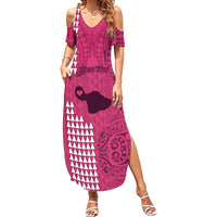 Personalised Maui Island Summer Maxi Dress Kakau Tribal Mixed Polynesian Pattern Pink - Wonder Print Shop