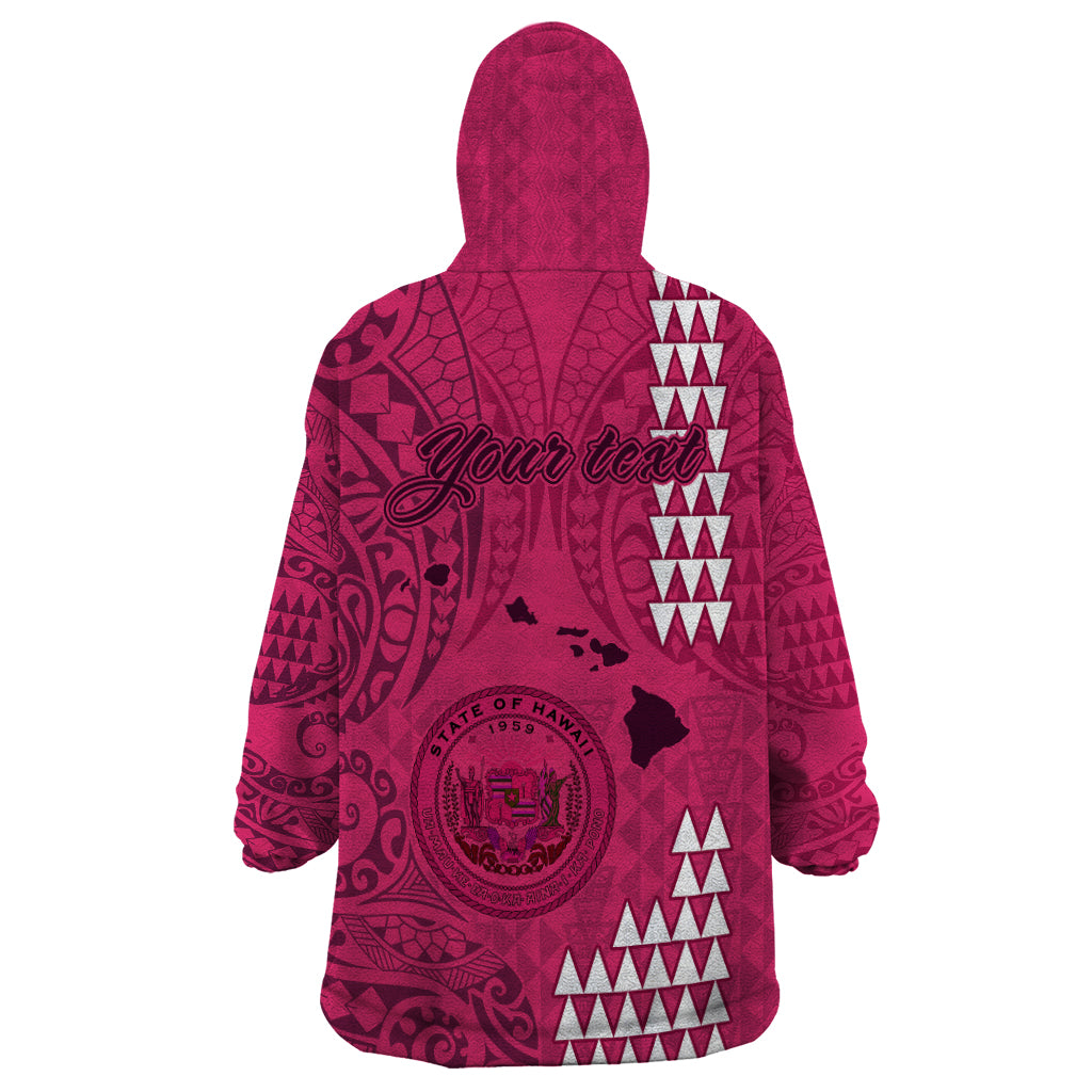 Personalised Maui Island Wearable Blanket Hoodie Kakau Tribal Mixed Polynesian Pattern Pink - Wonder Print Shop