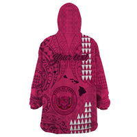 Personalised Maui Island Wearable Blanket Hoodie Kakau Tribal Mixed Polynesian Pattern Pink - Wonder Print Shop
