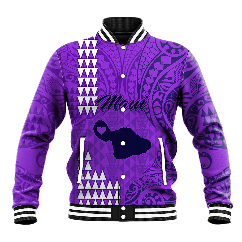 Maui Island Baseball Jacket Kakau Tribal Mixed Polynesian Pattern Purple LT9 - Wonder Print Shop
