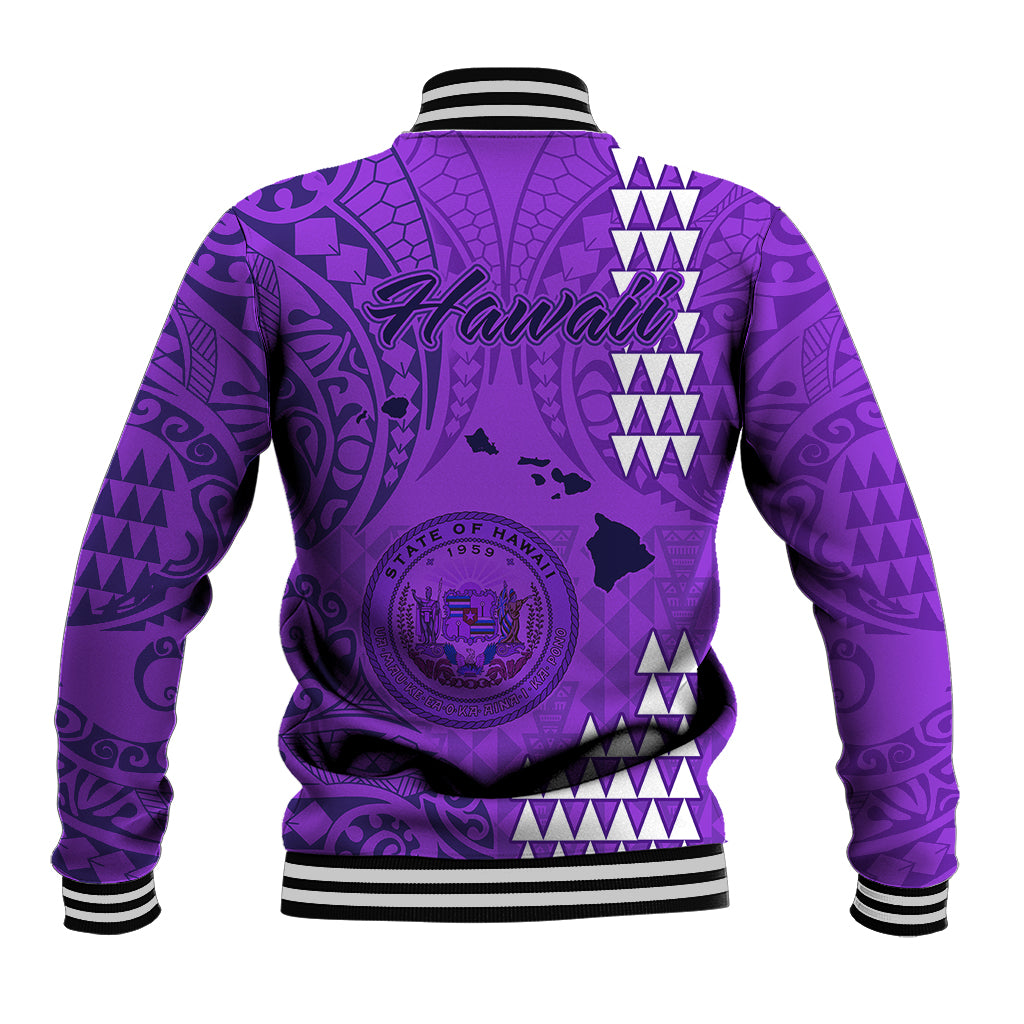 Maui Island Baseball Jacket Kakau Tribal Mixed Polynesian Pattern Purple LT9 - Wonder Print Shop