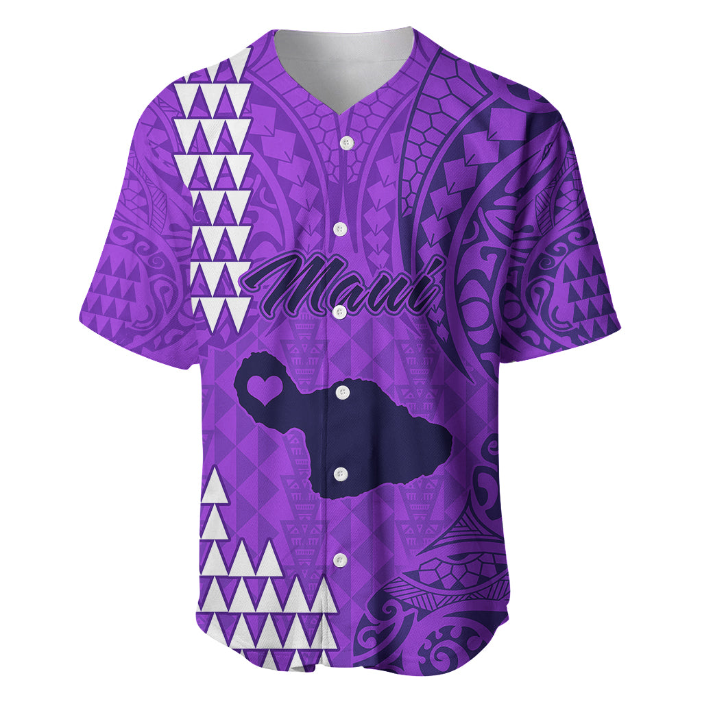 Maui Island Baseball Jersey Kakau Tribal Mixed Polynesian Pattern Purple LT9 - Wonder Print Shop