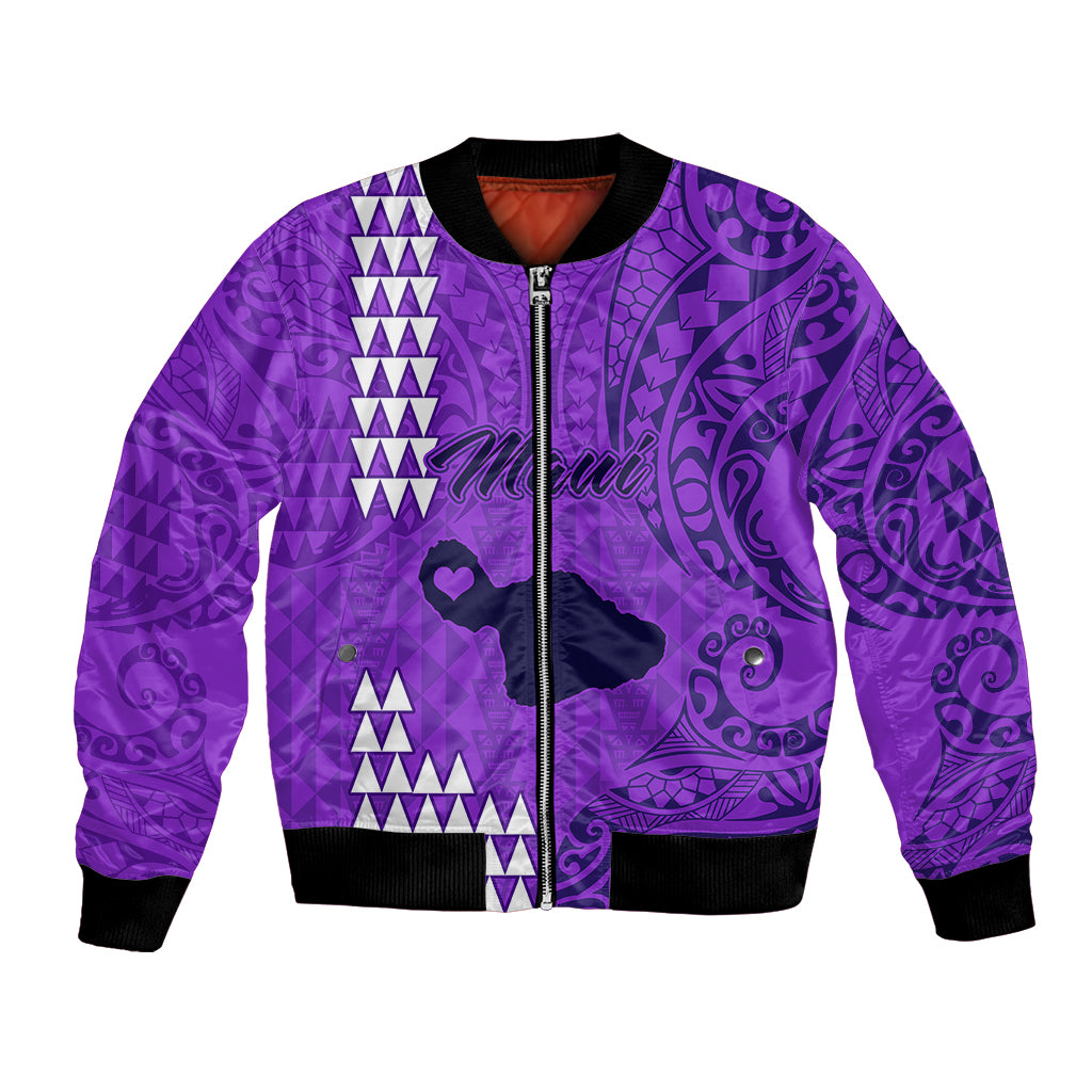 Maui Island Bomber Jacket Kakau Tribal Mixed Polynesian Pattern Purple LT9 - Wonder Print Shop