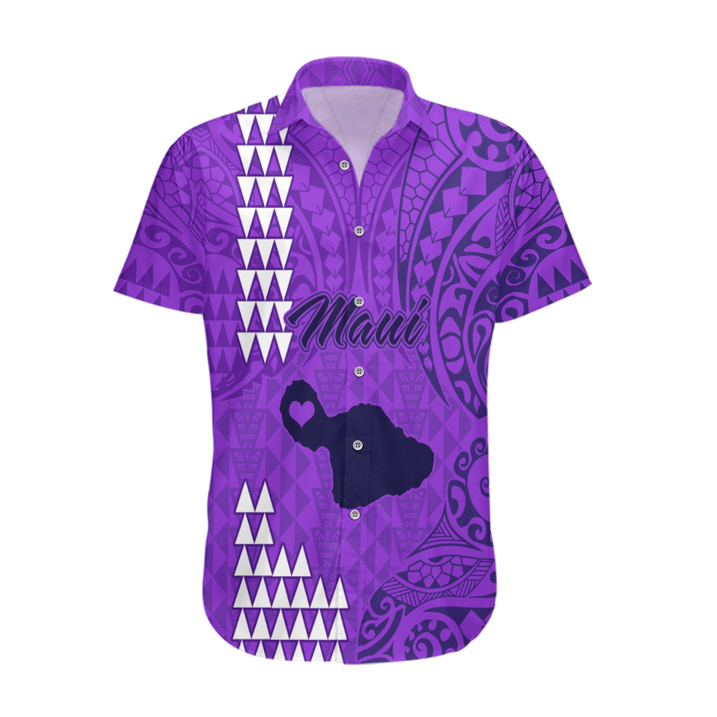 Maui Island Hawaiian Shirt Kakau Tribal Mixed Polynesian Pattern Purple - Wonder Print Shop
